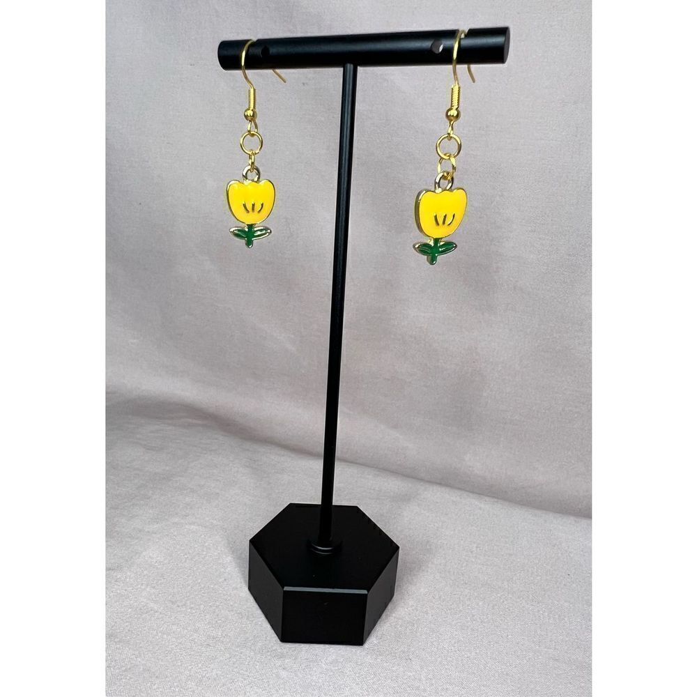 Handmade Dangly Yellow Tulip Earrings